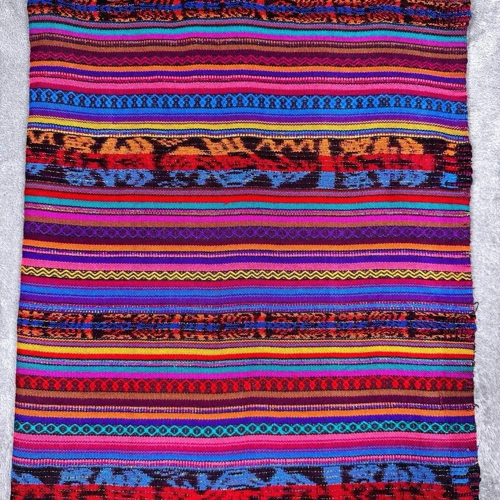 Vintage Guatemalan Hand Woven Textile Runner Multicolor Stripe Boho Fabric 80x34
